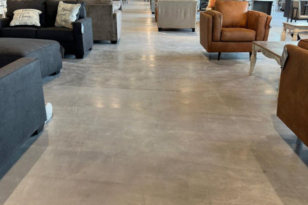 Polished concrete floors in a modern living room interior