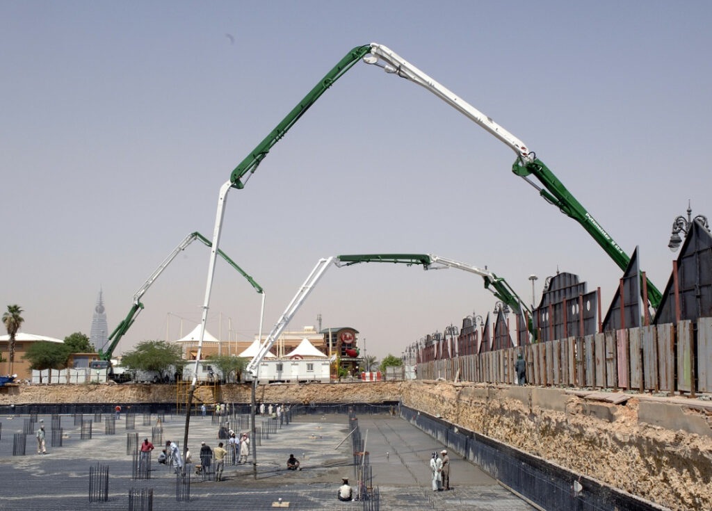 Concrete pouring for residential foundation in Riyadh
